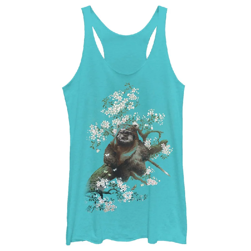 Women's Star Wars Ewok in the Flowers Racerback Tank Top solid color tank