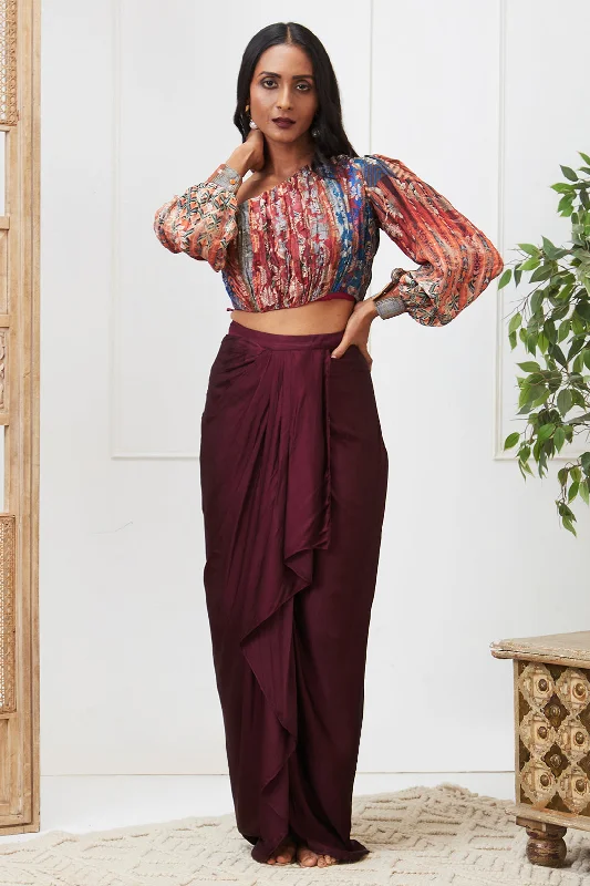 Adah Printed Drape Skirt Set silk skirt smooth