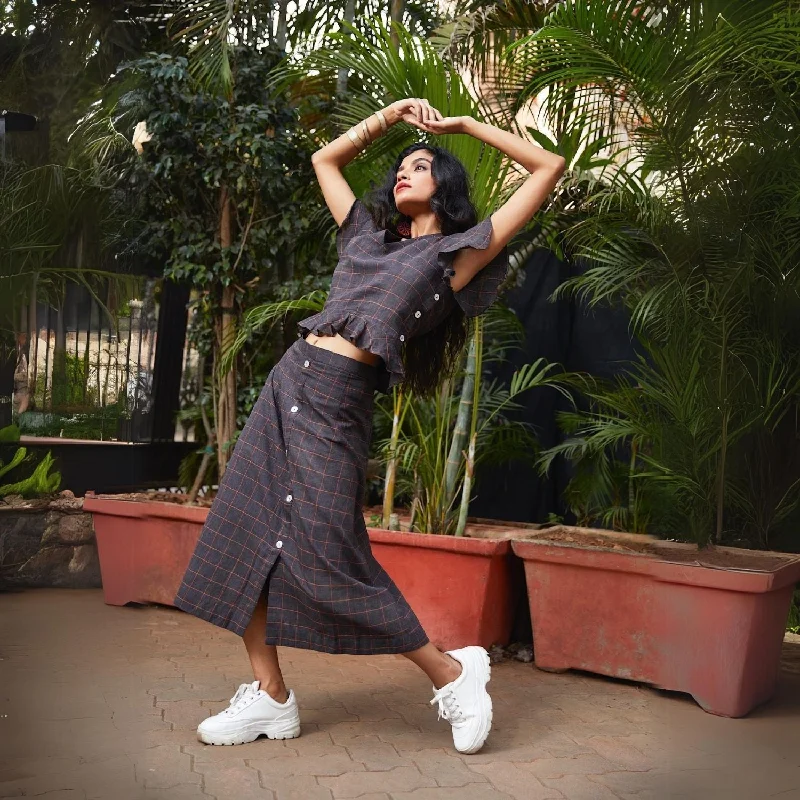 Summerina Check Co-ord Set | Crop Top with A-Line Skirt | Casual Chic | Day Long Wear Polka Dot Checkered Tartan