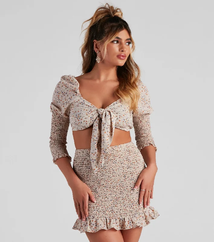 The Cutest Look Floral Crop Top Real Fur Shearling Chenille