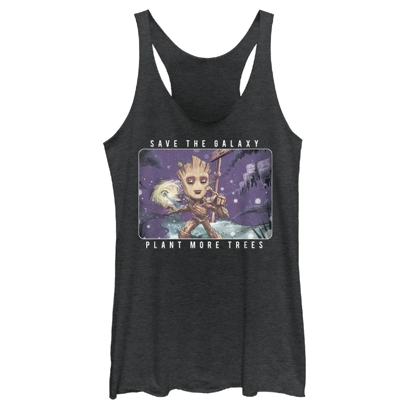 Women's Marvel Groot Save the Galaxy Plant More Trees Racerback Tank Top cold shoulder tank