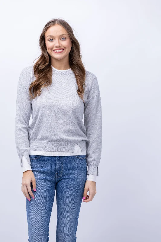 Elliott Lauren Double Layer Sweater in Heather Grey Transparent Opaque Sheer