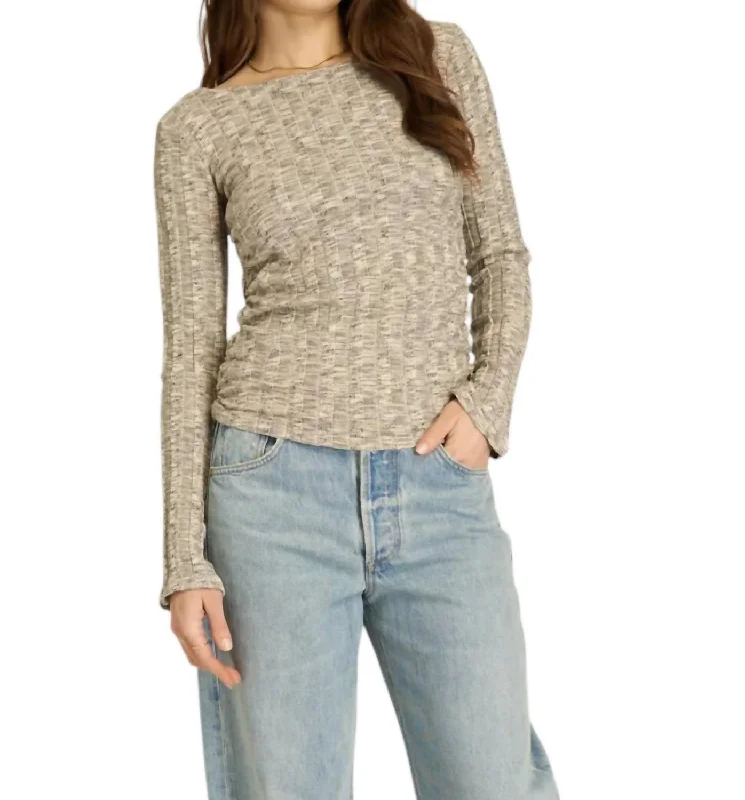 Sanna Boat Neck Long Sleeve Sweater In Grey Spandex Rayon Corduroy