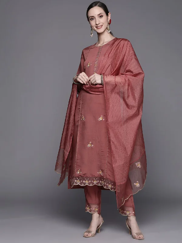 Women's Pink Embroidered Straight Kurta Trousers With Dupatta Set - Indo Era Trousers Office Stylish Women's Pink Embroidered Straight Kurta Trousers With Dupatta Set - Indo Era Trousers Office Stylish