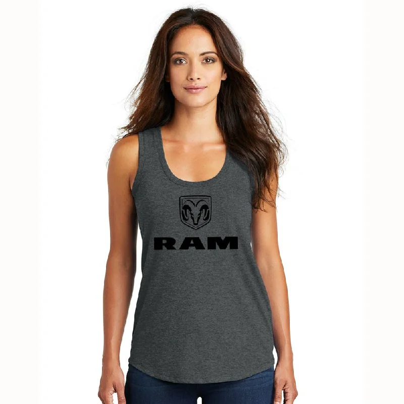 Ladies RAM Stacked Logo Tank Top - Heather Black Triblend scoop neck tank