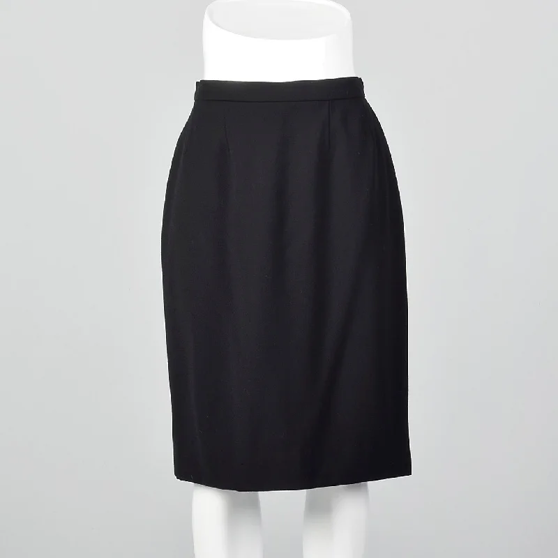 1990s Chanel Boutique Black Wool Pencil Skirt chiffon skirt airy