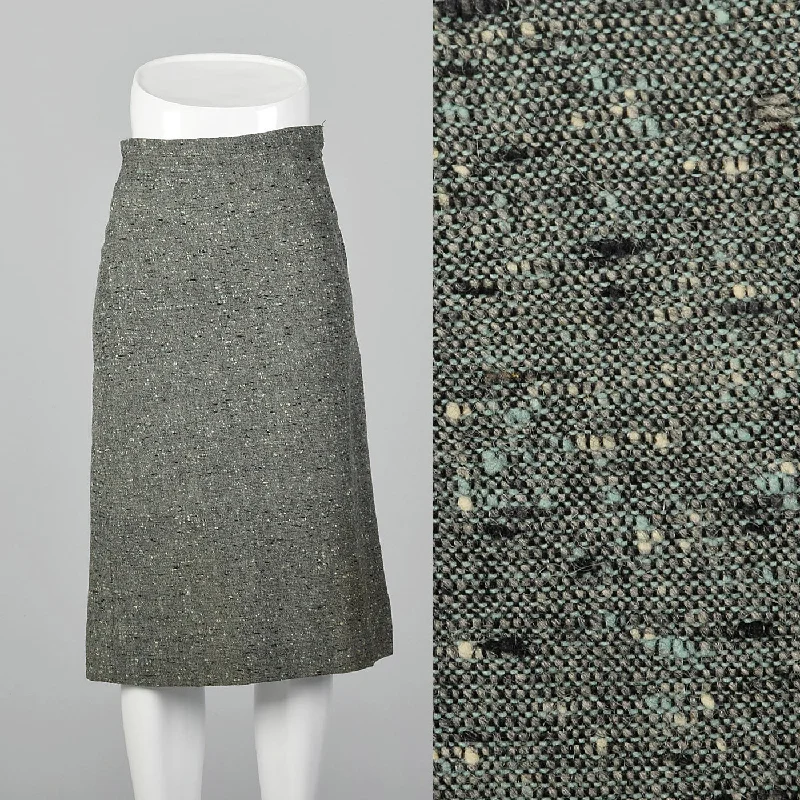 1950s Green Tweed Skirt button skirt front