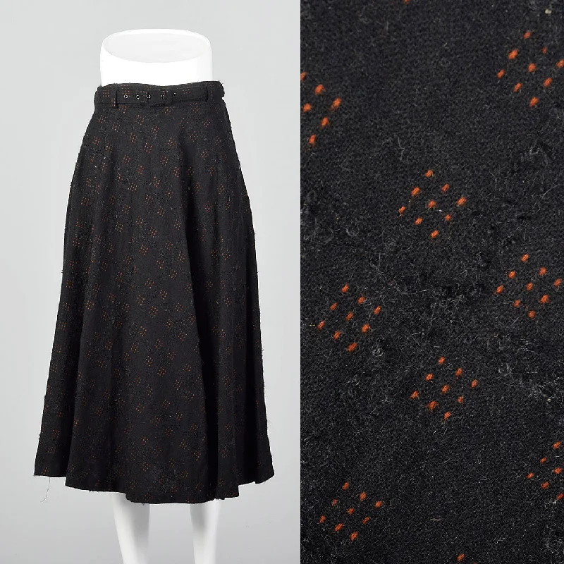 1950s Black Wool Fit and Flare Skirt chiffon skirt airy