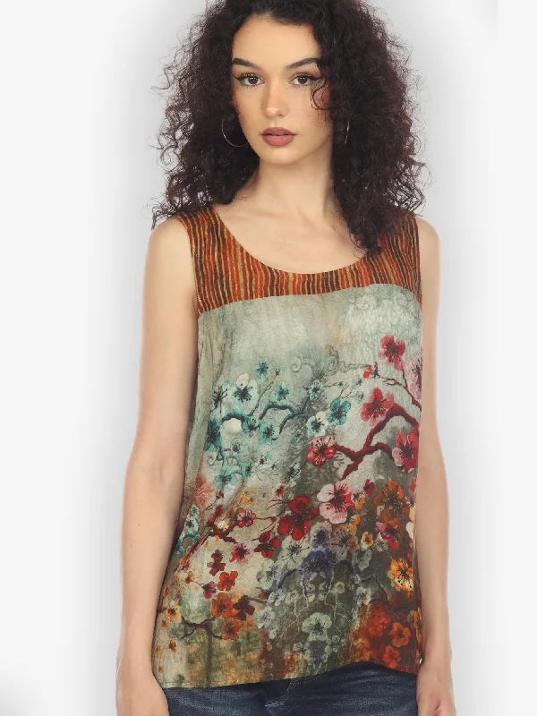Joy Bloom Border Silk Tank Top strappy tank top