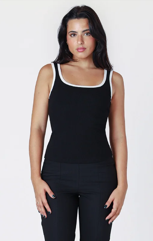 Top - Dex Constrast Trim Tank one shoulder tank