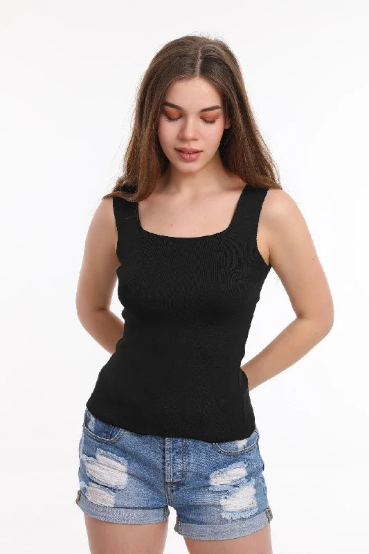 Women's Black Tank Top Thick Strap Singlet Slim Summer Square Collar Knitwear bronze tank top Women's Black Tank Top Thick Strap Singlet Slim Summer Square Collar Knitwear bronze tank top