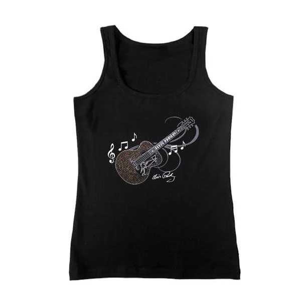 Rhinestone Embellished Elvis Guitar Women's Tank Top gold tank top