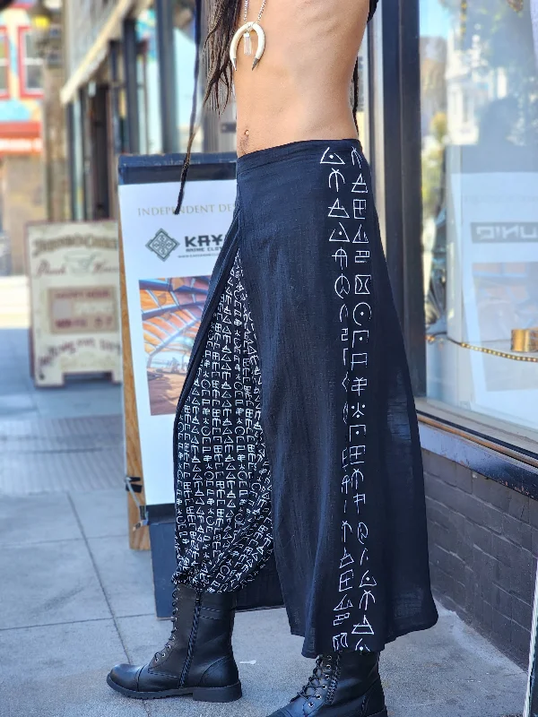 Wotsuma print long skirt cover up flowy skirt hem