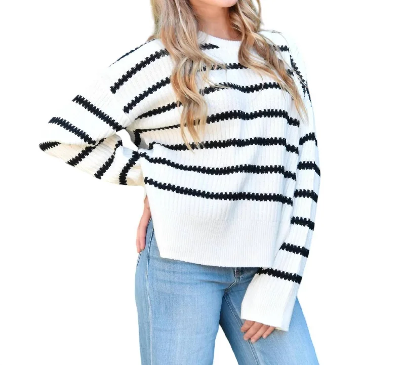 Women's Corinne Striped Sweater In Ivory/black Chenille Brocade Lace