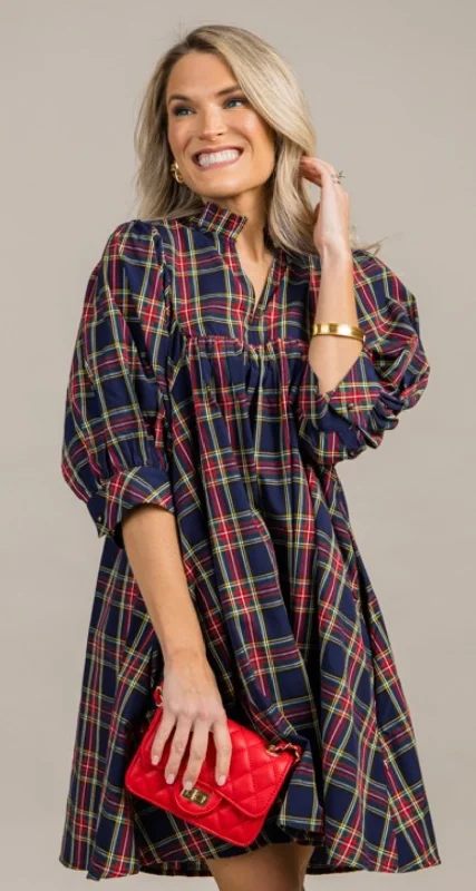 Navy Plaid Dress Tunics Travel practical