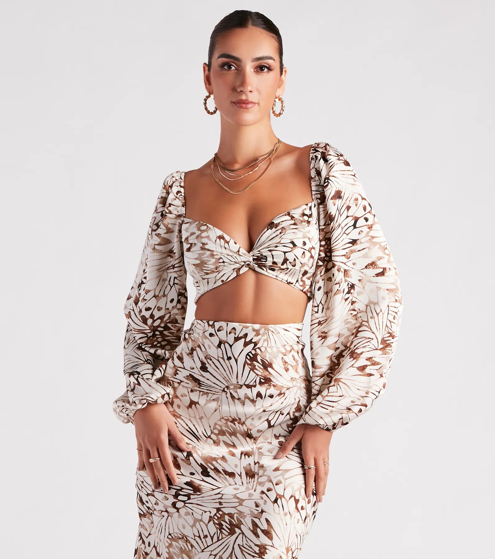 Fly By Satin Butterfly Crop Top Houndstooth Herringbone Solid