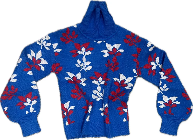 Floral Knit Turtleneck Sweater Spandex Rayon Corduroy