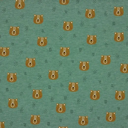 Little Bear Green Melange Cotton Jersey Fabric Exclusive Jersey Tee