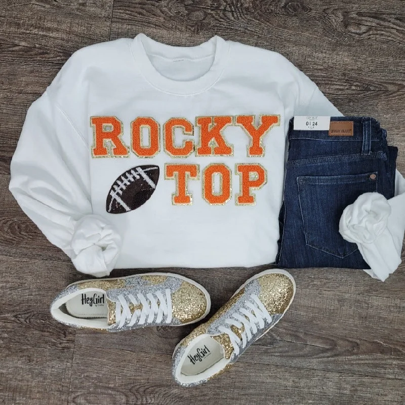 3Blues Designs |  Hazel Blues® |  Rocky Top Chenille Patch Sweatshirt Hoodie with Elastic Waist Stretchable Comfortable