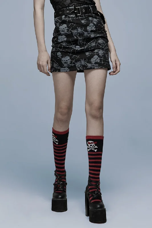Black Skull Print Detachable Women's Gothic Skirt casual skirt length