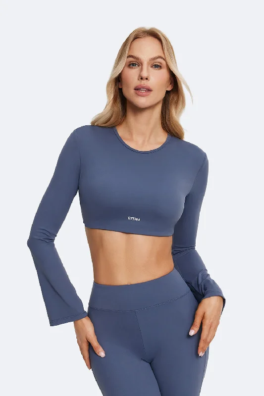 Backless Full-Sleeve Crop Top Silk Blend Satin Velvet