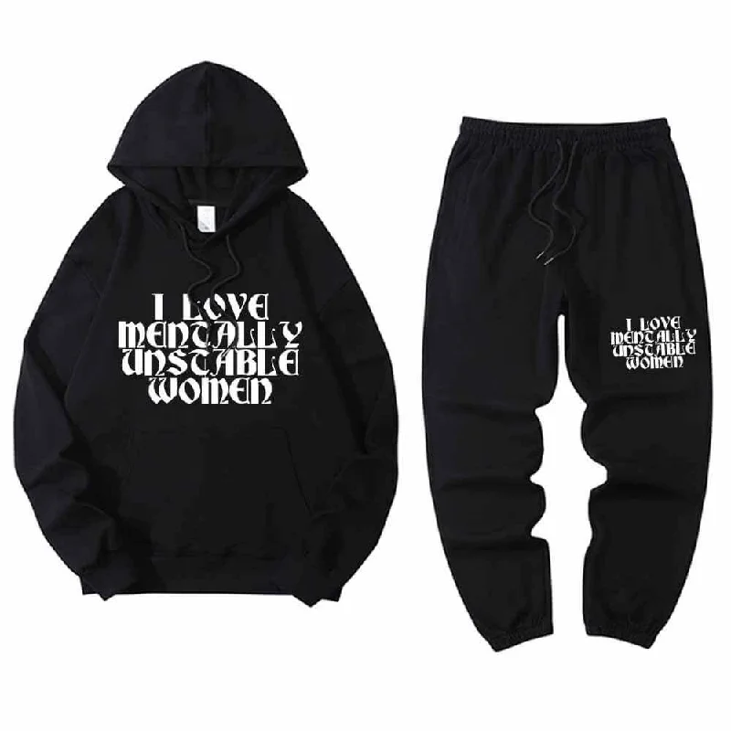 I Love Mentally Unstable Women Crew Collar Hoodie Pants Set Hoodie with Side Slits Relaxed Casual I Love Mentally Unstable Women Crew Collar Hoodie Pants Set Hoodie with Side Slits Relaxed Casual