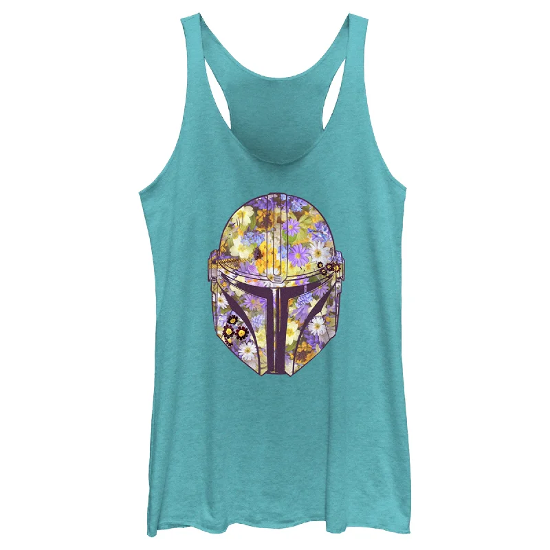 Women's Star Wars: The Mandalorian Mando Floral Fill Racerback Tank Top tie dye tank