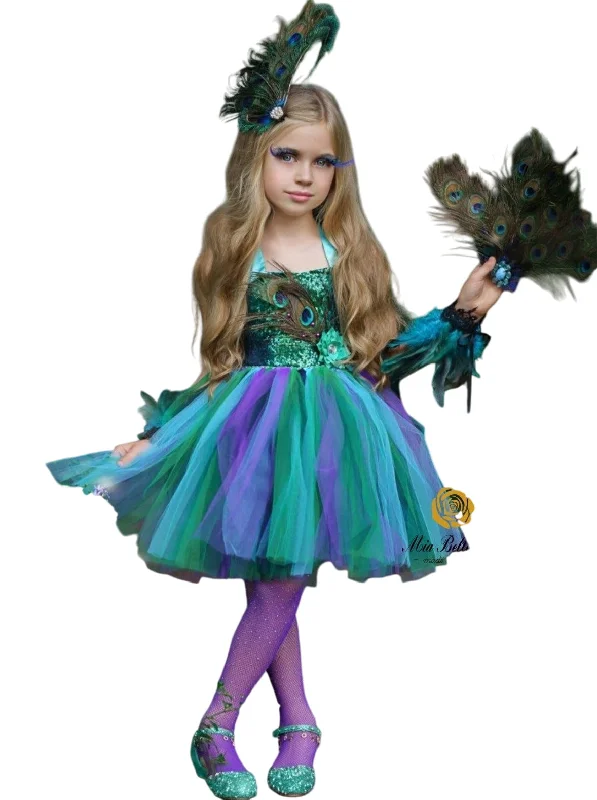 Girls Enchanted Peacock Fairy Tutu Costume Dress Tunic Top Casual