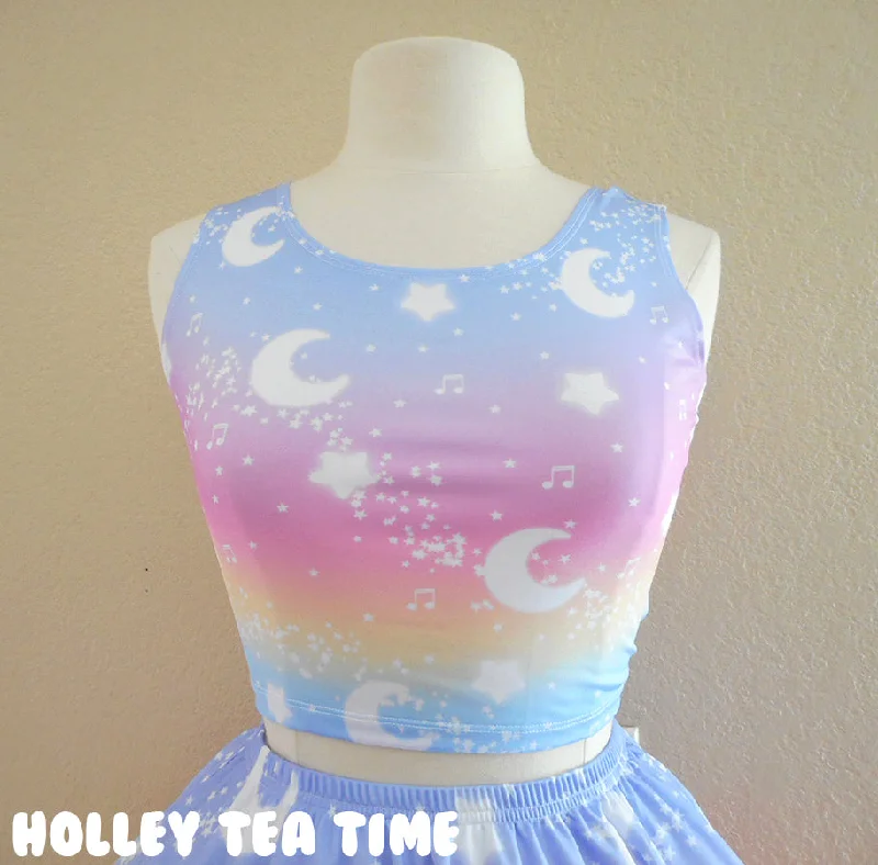 Magical Fairy Time - Rainbow Sunset Crop Top [Made To Order] Spandex Blend Rayon Blend Denim Blend