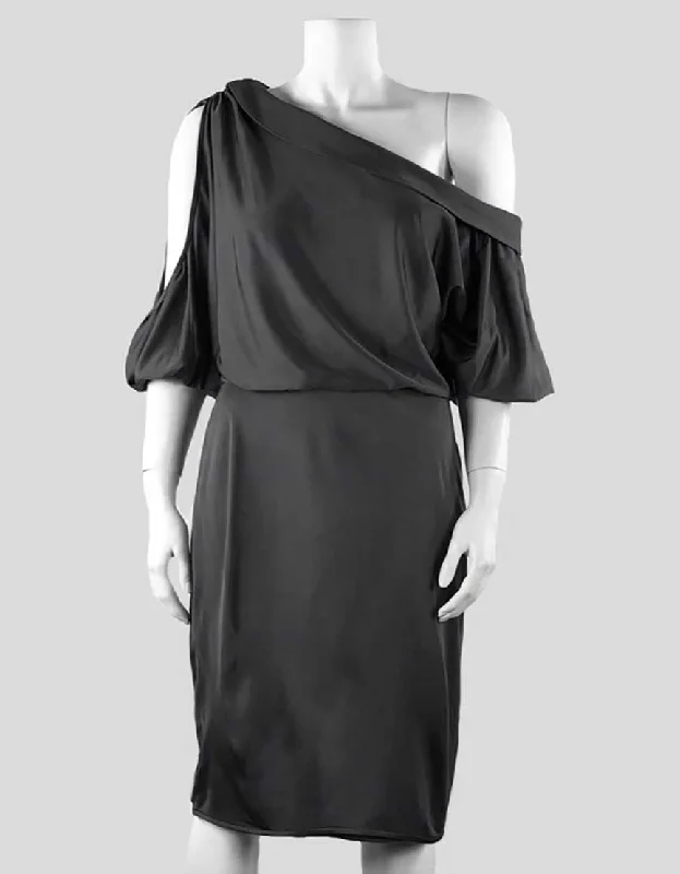 Black Halo Grey To The Knee Bayou Neck Dress With Cut Out On Right Shoulder Size Medium Tunics Ceremony elegant Black Halo Grey To The Knee Bayou Neck Dress With Cut Out On Right Shoulder Size Medium Tunics Ceremony elegant