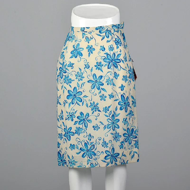 1960s Blue Floral Pencil Skirt denim skirt classic