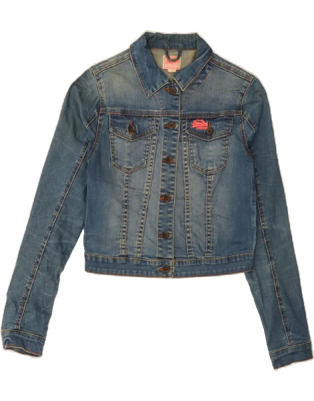 SUPERDRY Womens Crop Denim Jacket UK 10 Small Blue Cotton Cotton Jacket Linen Jacket Terry Jacket SUPERDRY Womens Crop Denim Jacket UK 10 Small Blue Cotton Cotton Jacket Linen Jacket Terry Jacket