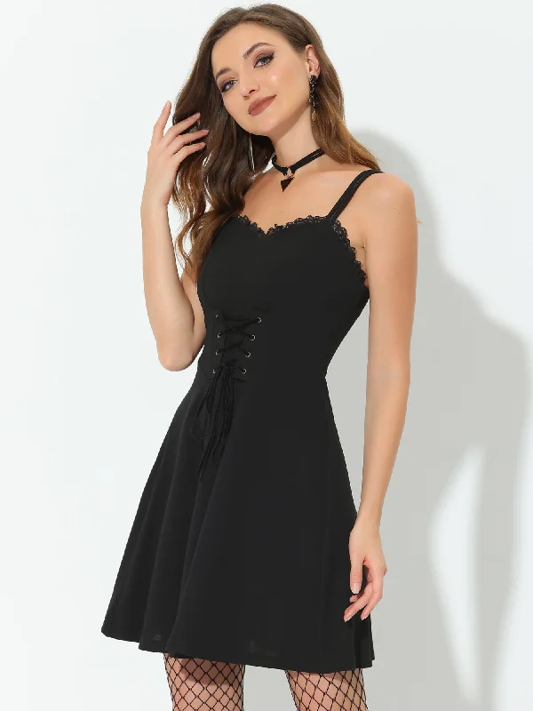 Lace Up Adjustable Spaghetti Strap Sleeveless Cami Dress Tunics Chic fashionable