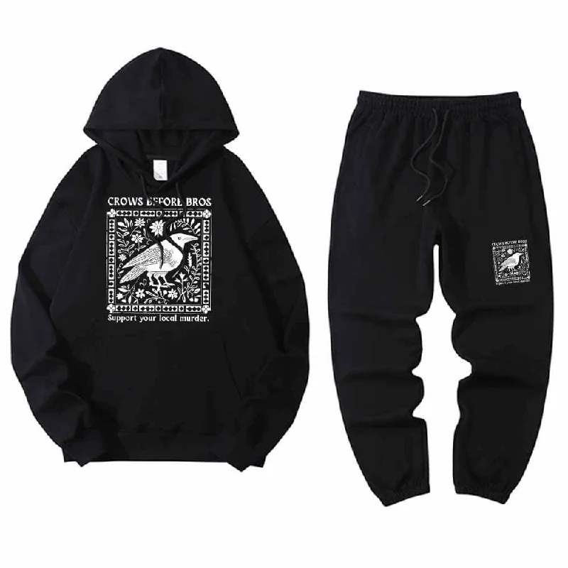 Multicolor Crows Before Bros Hoodie Pants Set Hoodie with Back Slit Movement Comfort Multicolor Crows Before Bros Hoodie Pants Set Hoodie with Back Slit Movement Comfort