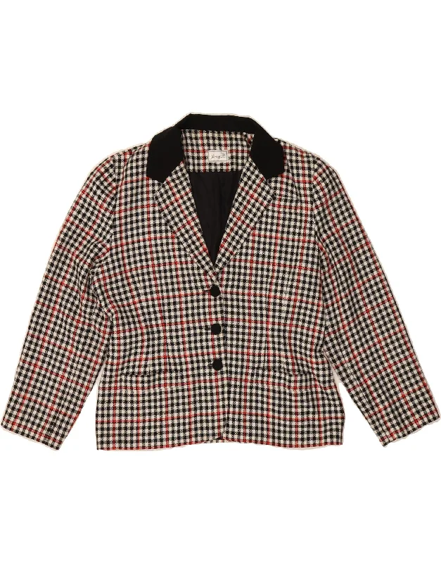 VINTAGE Womens 3 Button Blazer Jacket UK 16 Large Grey Check Print Jacket Jacquard Jacket Embroidered Jacket VINTAGE Womens 3 Button Blazer Jacket UK 16 Large Grey Check Print Jacket Jacquard Jacket Embroidered Jacket