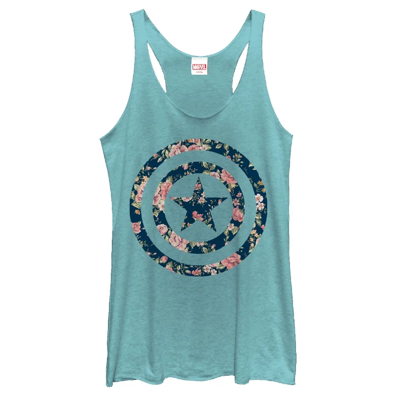 Women's Marvel Captain America Floral Print Racerback Tank Top high neck tank