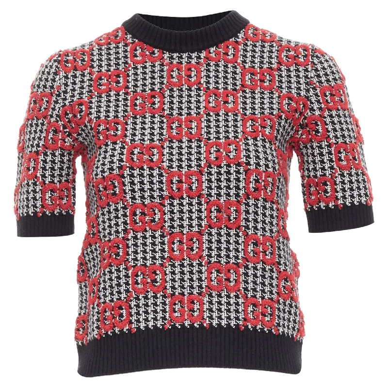 Gucci giant monogram houndstooth intarsia crop sweater Front Pockets Side Pockets Patch Pockets Gucci giant monogram houndstooth intarsia crop sweater Front Pockets Side Pockets Patch Pockets