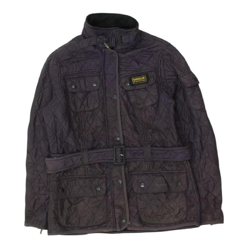Barbour International Womens Purple Quilted Belted Jacket | High End Designer Wool Jacket Cashmere Jacket Tweed Jacket Barbour International Womens Purple Quilted Belted Jacket | High End Designer Wool Jacket Cashmere Jacket Tweed Jacket