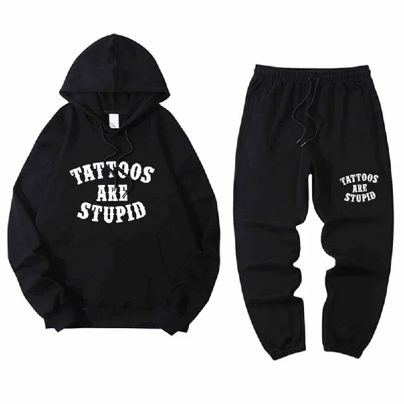 Multicolor Tattoos Are Stupid Crew Collar Hoodie Pants Set Hoodie with Hem Embroidery Detailed Premium Multicolor Tattoos Are Stupid Crew Collar Hoodie Pants Set Hoodie with Hem Embroidery Detailed Premium