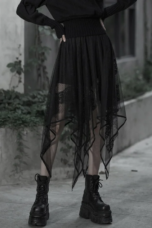 Black Embroidery Lace Asymmetric Hem Women's Gothic Skirt corduroy skirt cozy