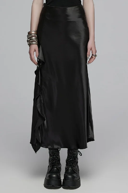 Black Ruffle Slim Asymmetric Women's Gothic Skirt velvet skirt luxurious