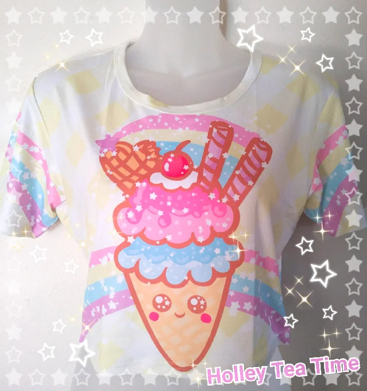 Ice Cream Picnic Cotton Crop Top [made to order] Solid Print Embellished