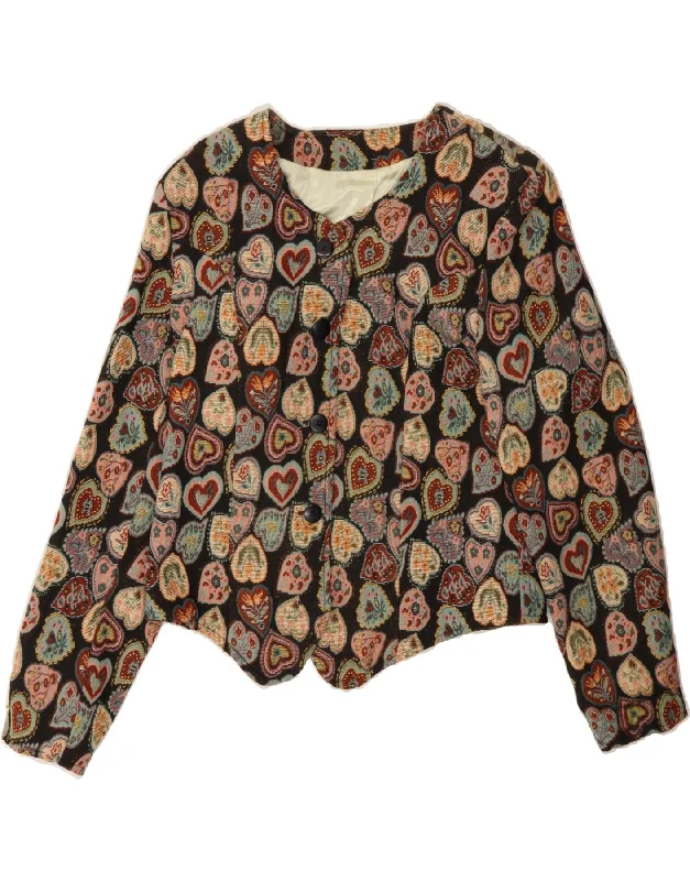 VINTAGE Womens Blazer Jacket UK 14 Medium Multicoloured Floral Heart Cardigan Sweater Pullover VINTAGE Womens Blazer Jacket UK 14 Medium Multicoloured Floral Heart Cardigan Sweater Pullover