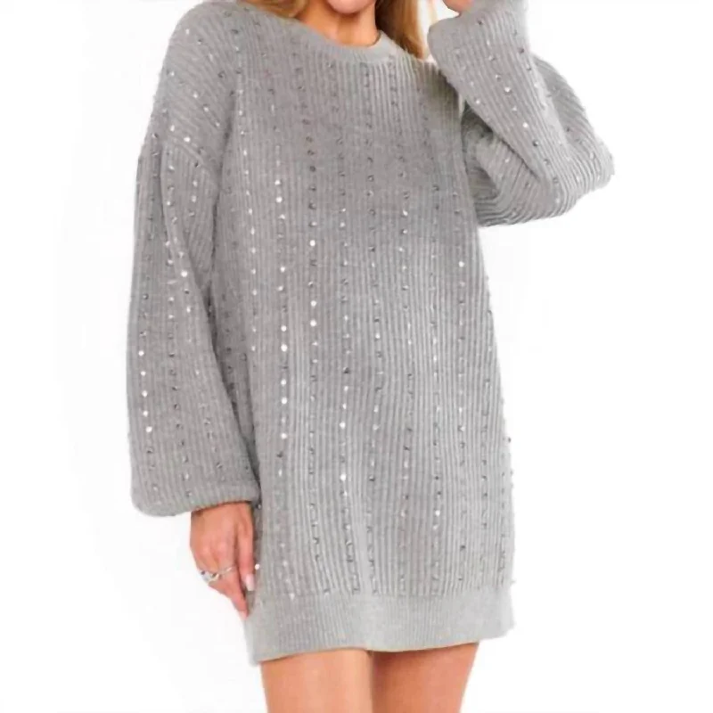 Social Sweater Dress In Silver Chenille Blend Fleece Blend Nylon Blend