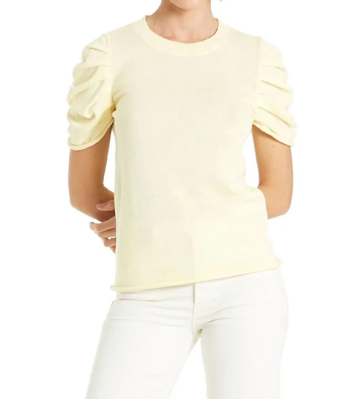 Nahla Puff Sleeve Sweater In Pale Lemon Solid Print Embellished