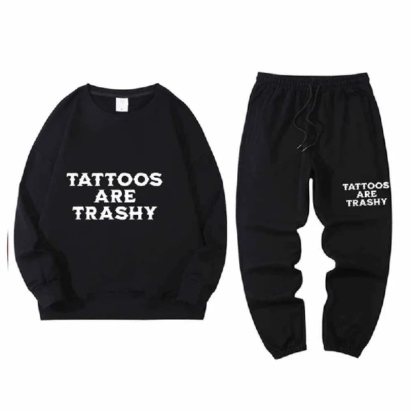 Multicolor Tattoos Are Trashy Crew Collar Sweatshirt Pants Set Hoodie with Hem Contrast Bold Stylish Multicolor Tattoos Are Trashy Crew Collar Sweatshirt Pants Set Hoodie with Hem Contrast Bold Stylish