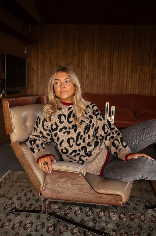 Camel Leopard Poly Sweater Stylish Fashionable Trendy