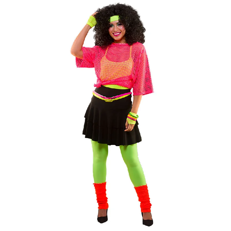 Ladies 80s Neon Ra Ra Skirt Black Decades Party Fancy Dress Costume Tunics Corduroy durable