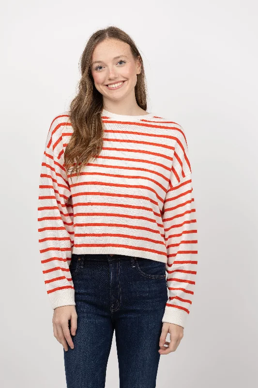White + Warren Cotton Linen Drop Shoulder Sweater in White/Tomato Elegant Classic Vintage White + Warren Cotton Linen Drop Shoulder Sweater in White/Tomato Elegant Classic Vintage