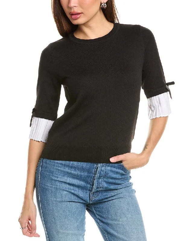 Nanette Nanette Lepore Elbow Sleeve Sweater Silk Blend Satin Velvet